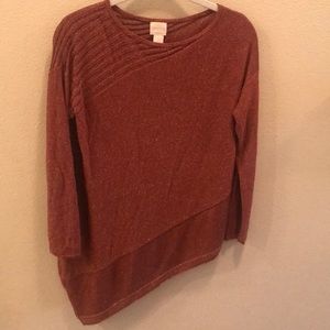 Chico’s Asymmetrical Copper Gold Metallic Sweater Size Small